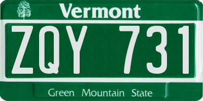 VT license plate ZQY731
