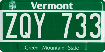 VT license plate ZQY733
