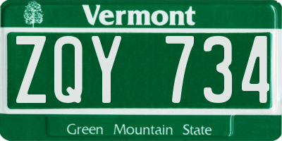 VT license plate ZQY734