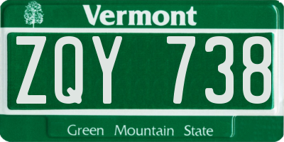 VT license plate ZQY738