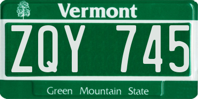 VT license plate ZQY745