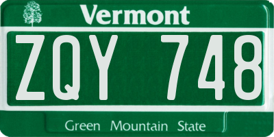 VT license plate ZQY748
