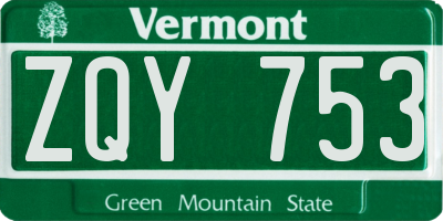 VT license plate ZQY753