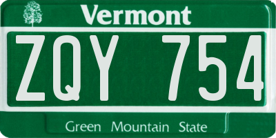 VT license plate ZQY754