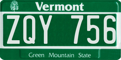 VT license plate ZQY756