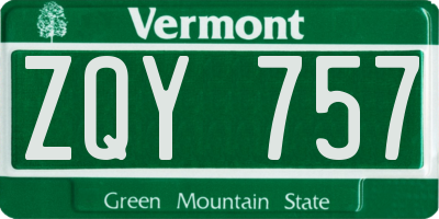 VT license plate ZQY757