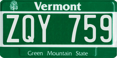 VT license plate ZQY759