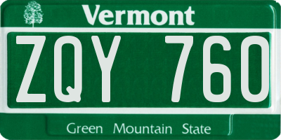 VT license plate ZQY760