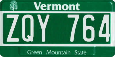 VT license plate ZQY764