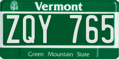 VT license plate ZQY765