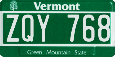 VT license plate ZQY768