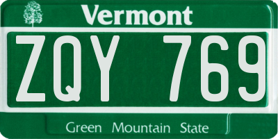 VT license plate ZQY769