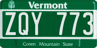 VT license plate ZQY773