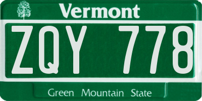 VT license plate ZQY778