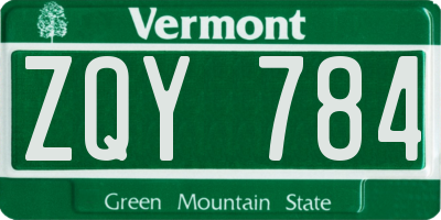 VT license plate ZQY784