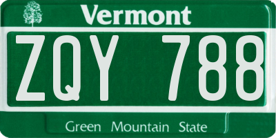 VT license plate ZQY788