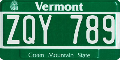 VT license plate ZQY789