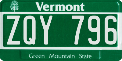 VT license plate ZQY796