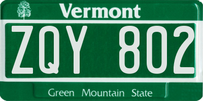 VT license plate ZQY802
