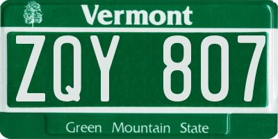 VT license plate ZQY807