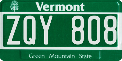 VT license plate ZQY808
