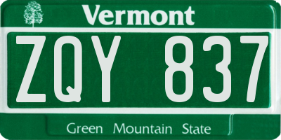 VT license plate ZQY837