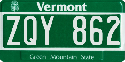 VT license plate ZQY862