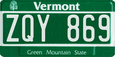 VT license plate ZQY869