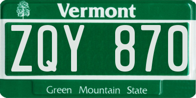 VT license plate ZQY870