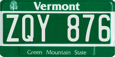 VT license plate ZQY876