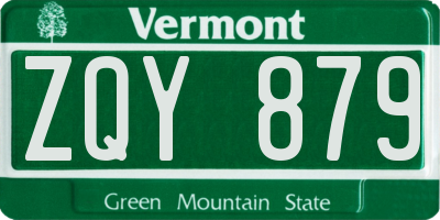 VT license plate ZQY879