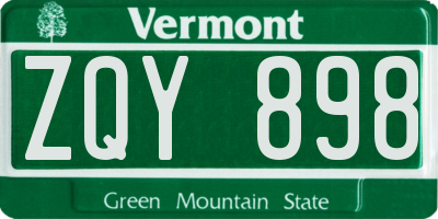 VT license plate ZQY898