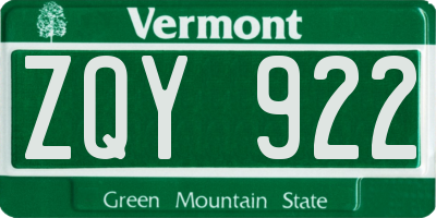 VT license plate ZQY922