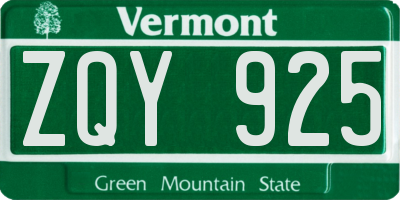 VT license plate ZQY925