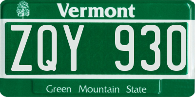 VT license plate ZQY930