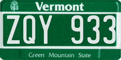VT license plate ZQY933