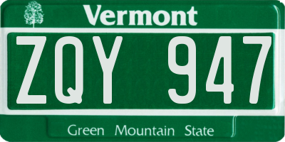 VT license plate ZQY947