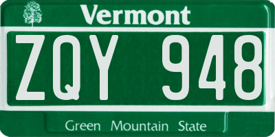 VT license plate ZQY948
