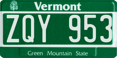 VT license plate ZQY953