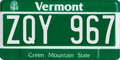 VT license plate ZQY967