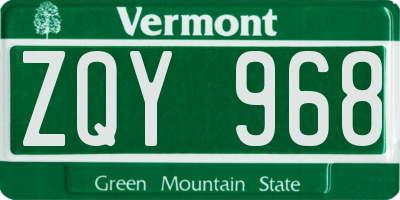 VT license plate ZQY968