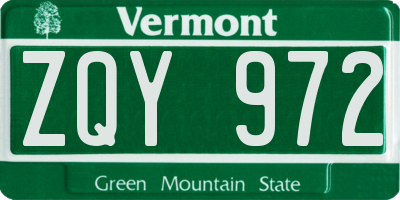 VT license plate ZQY972