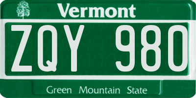 VT license plate ZQY980