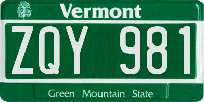 VT license plate ZQY981
