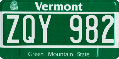 VT license plate ZQY982