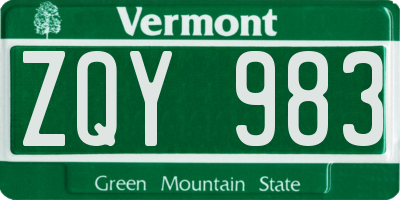 VT license plate ZQY983