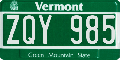 VT license plate ZQY985