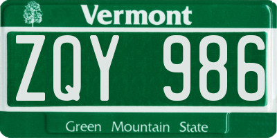 VT license plate ZQY986