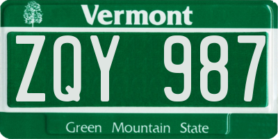 VT license plate ZQY987