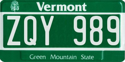 VT license plate ZQY989